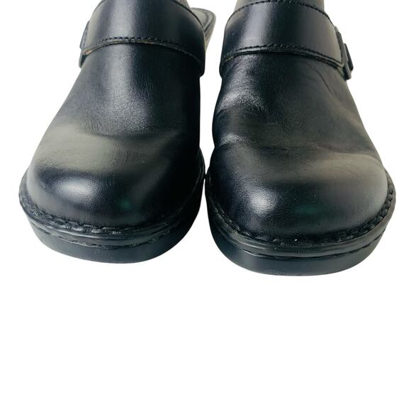 Born Size 9 Women's Black Leather Clog Mules Buckle Detail Heel Comfort - Picture 6 of 15